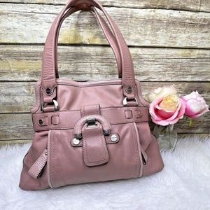 B. Makowsky Dusty Rose Pink Leather Buckle Accent Purse Shoulder Bag Tote